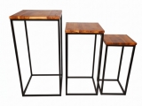 Acacia Wood & Metal Frame Nesting End Tables